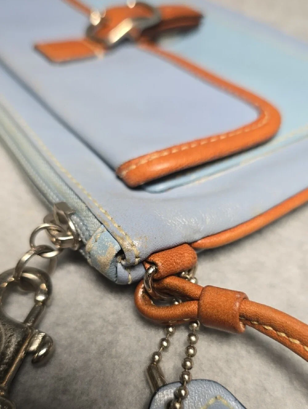 Coach Vintage Hamptons Light Blue and Tan Leather Wristlet